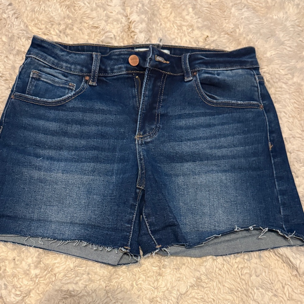 Frayed Hem Dark Blue Denim Jean Shorts
